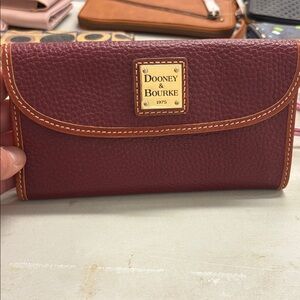 Dooney & Bourke Burgundy Pebble Leather Continental Wallet with Tan Trim